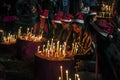 The young girls are praying for Christmas eve with candle lights. Royalty Free Stock Photo