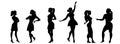 Young girls silhouettes are dancing. Vector stencils silhouettes of dancers