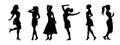 Young girls silhouettes are dancing. Vector stencils silhouettes of dancers