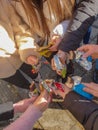 Young girls, students, teenagers eat junk food Royalty Free Stock Photo