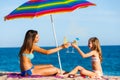 Young girls on summer holiday with cocktails. Royalty Free Stock Photo