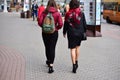 Young girls walk in the city of Minsk