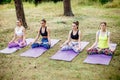 Young girls yoga in the park. Relax in nature.