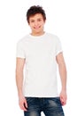 Young glad guy over white background