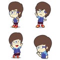 Young glasses boy in many poses cartoon