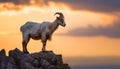 Young goat grazing on a mountain meadow at sunset generated by AI Royalty Free Stock Photo