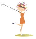 Young golfer woman on the golf course illustration Royalty Free Stock Photo