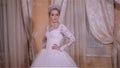 Young gorgeous bride. Beautiful and fashion bride in luxury interior. Beautiful and fashion bride with glamour makeup