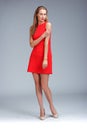 Young gorgeous caucasian blonde in red dress posing Royalty Free Stock Photo