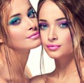 Young and gorgeous twins. Double portret. Royalty Free Stock Photo