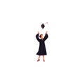 Young graduate girl joyfully tossing graduation cap vector illustration in flat cartoon style