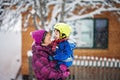 Young grandmother and her little toddler grandson, playing in th Royalty Free Stock Photo