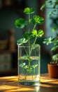 Young green plant in glass of water Royalty Free Stock Photo