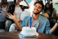 Young group of happy friends celebrating birthday Royalty Free Stock Photo