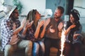 Young group of happy friends celebrating birthday Royalty Free Stock Photo