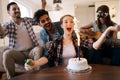Young group of happy friends celebrating birthday Royalty Free Stock Photo