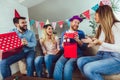 Young group of happy friends celebrating birthday Royalty Free Stock Photo