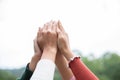 Young group are join hands for working the job success , Hands, symbolizing the hands to unity and teamwork Royalty Free Stock Photo