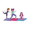 Young group women training yoga meditation, exercises activity