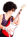 Young guitarist girl holding guitar over white Royalty Free Stock Photo