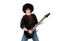Young guitarist playing a black electrical guitar Royalty Free Stock Photo