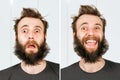 Young guy with beard Man before shave, haircut. set Royalty Free Stock Photo