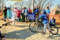 The young guy costs on three the wheel bicycle