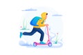 Young Guy Courier, Delivery Of Goods On An Electric Scooter. Flat 2D Web Design Royalty Free Stock Photo