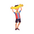 young guy fan holding blank scarf and supporting soccer team on stadium cartoon vector