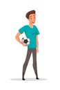 Young guy with football ball vector illustration