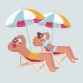 A young guy and a girl on the beach umbrella