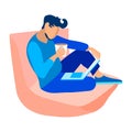 Young Guy with Laptop, Coffee Vector Illustration