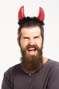 Young guy with red horns Royalty Free Stock Photo