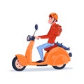 Young Guy Riding Electric Scooter Vintage Motorcycle