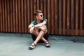 Young guy with a stylish hairstyle with sunglasses Royalty Free Stock Photo