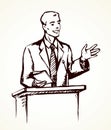 Speaker at podium. Vector drawing