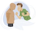 Young guy threatens a boxing maneken. Training with punching bag. Illustration for internet and mobile website. Funny people