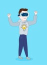 Young Guy Wearing 3d Virtual Reality Goggles Modern Vr Technology Concept Royalty Free Stock Photo