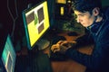 Young hacker in the dark infect computers and systems Royalty Free Stock Photo