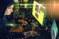 young hacker in the dark infect computers and systems Royalty Free Stock Photo