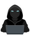 young hacker programmer it specialist coder sitting at a laptop in a sweater with a hood flat style vector illustration