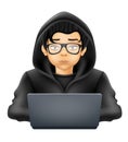 young hacker programmer it specialist coder sitting at a laptop vector illustration