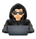 young hacker programmer it specialist coder sitting at a laptop vector illustration