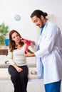 Young hand injured woman visiting male doctor traumatologist Royalty Free Stock Photo