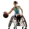 Young handicapped basket ball player woman wheelchair sport iso