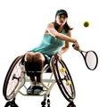 Young handicapped tennis player woman welchair sport isolated si