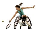 Young handicapped tennis player woman welchair sport isolated si Royalty Free Stock Photo