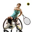 Young handicapped tennis player woman welchair sport isolated si