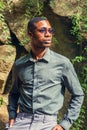 Young Handsome African American Man relaxing outside in park Royalty Free Stock Photo