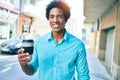 Young handsome african american man smiling happy Royalty Free Stock Photo